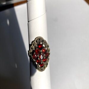 Silver, Garnet & Marcasite Ring with Bracelet